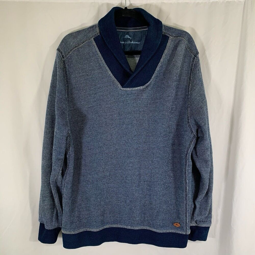Tommy Bahama Sweater Men's XL Blue Collared Long Sleeve Pullover 100% Cotton